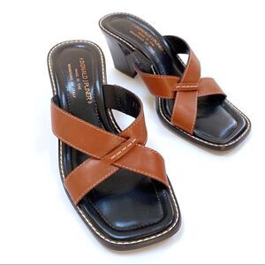 Donald J Pliner Italian Block Heeled Mule Sandals Brown Leather 7.5